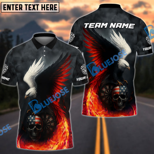 BlueJose Darts Fire Eagle American Flag Skull Customized Name, Team Name 3D Shirt (4 Colors)