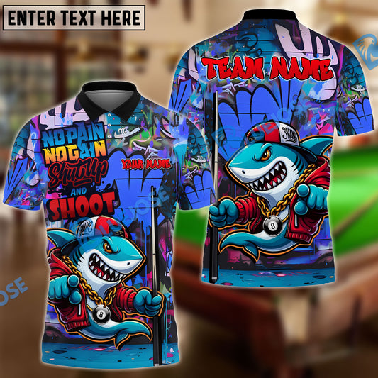 BlueJose Billiards 8 Ball Shark Graffiti Shut Up And Shoot Personalized Name, Team Name Unisex Shirt (4 Colors)