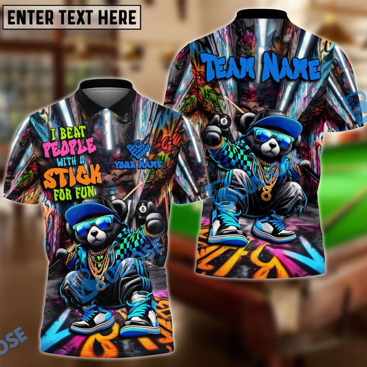 BlueJose Billiards 8 Ball Bear Graffiti I Beat People With Stick Personalized Name, Team Name Unisex Shirt (4 Colors)
