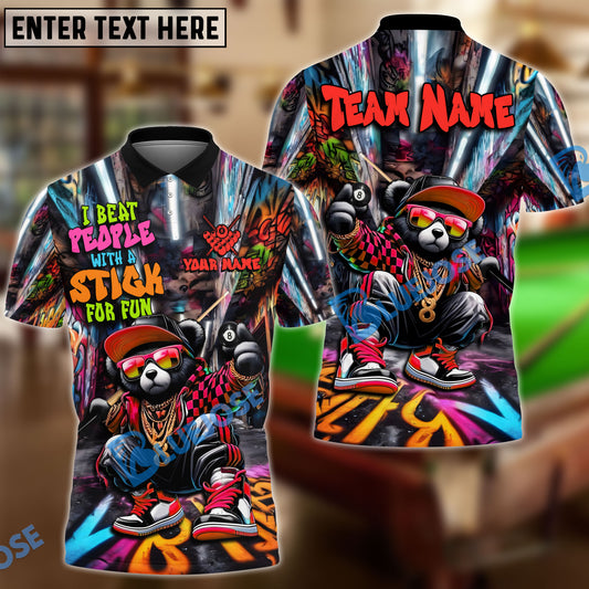 BlueJose Billiards 8 Ball Bear Graffiti I Beat People With Stick Personalized Name, Team Name Unisex Shirt (4 Colors)