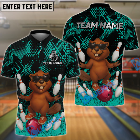 BlueJose Bowling And Pins Funny Happy Beaver Customized Name, Team Name 3D Shirt (4 Colors)