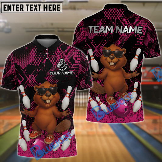 BlueJose Bowling And Pins Funny Happy Beaver Customized Name, Team Name 3D Shirt (4 Colors)