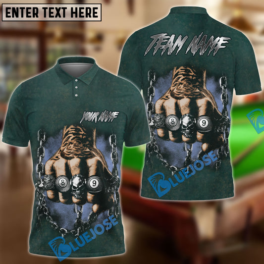 BlueJose Billiards 8-Ball Punch Ring Washed Pattern Personalized Name, Team Name Unisex Shirt (4 Colors)