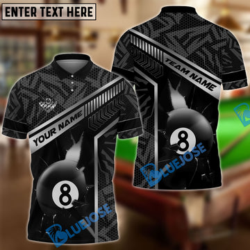 BlueJose Billiards 8-Ball Gold Strike Line Design Personalized Name, Team Name Unisex Shirt (4 Colors)