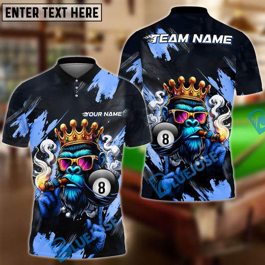 BlueJose Billiards 8-Ball Pool King Ape Personalized Name, Team Name Unisex Shirt (4 Colors)