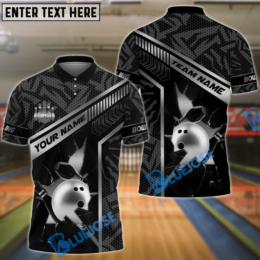 BlueJose Bowling And Pins Gold Strike Line Design Customized Name, Team Name 3D Shirt (4 Colors)