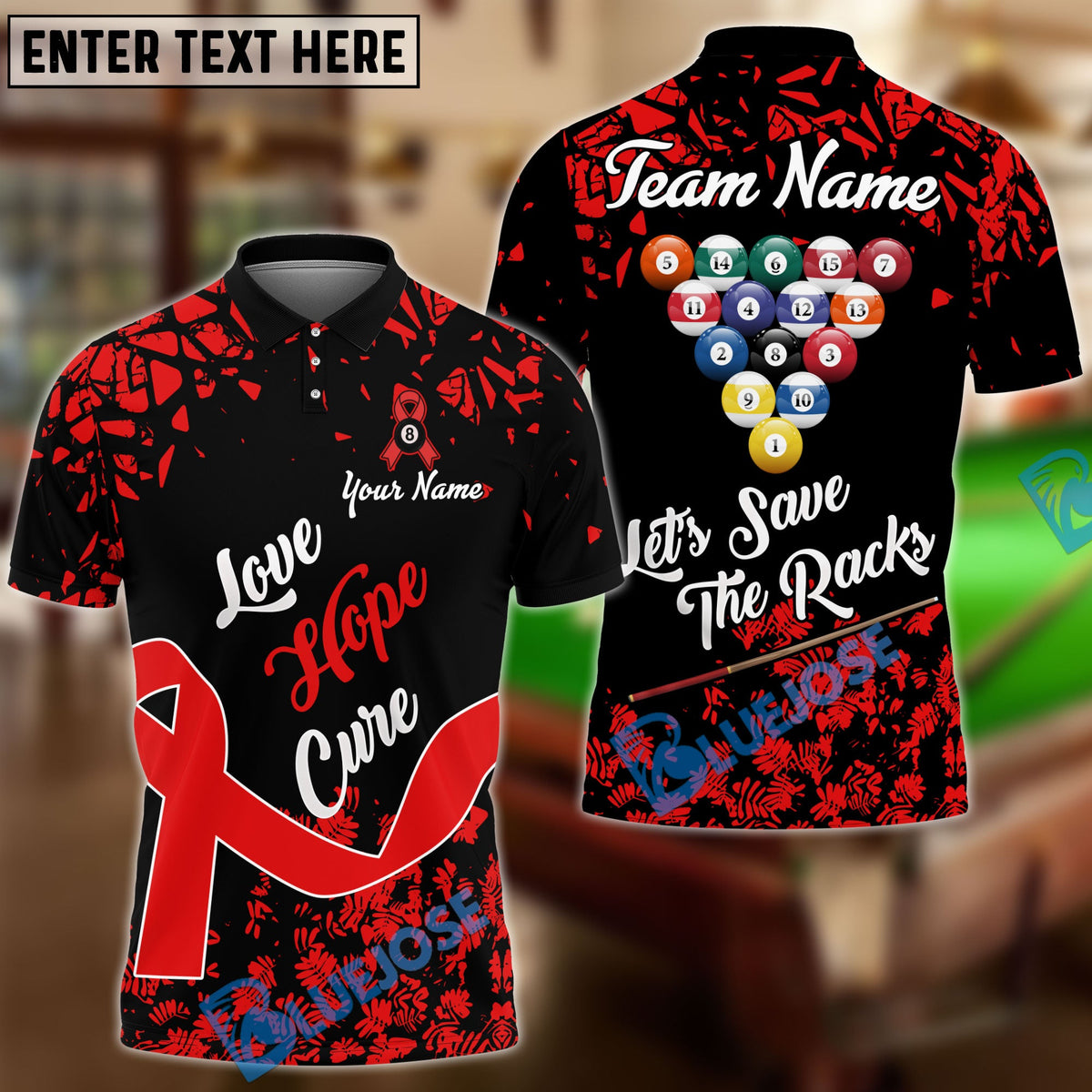 BlueJose Billiards Ball 8 Love Hope Cure For Awareness Personalized Name, Team Name Unisex Shirt (4 Colors)