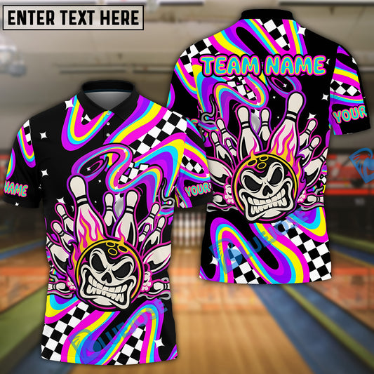 BlueJose Bowling And Pins Psychedelic Skull Strike Customized Name, Team Name 3D Shirt