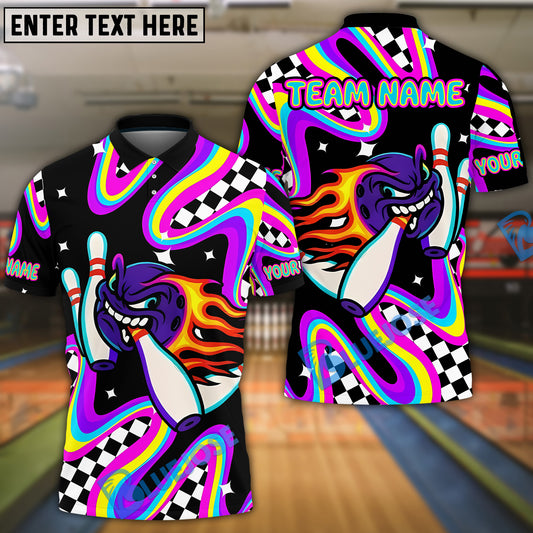 BlueJose Bowling And Pins Psychedelic Fireball Customized Name, Team Name 3D Shirt