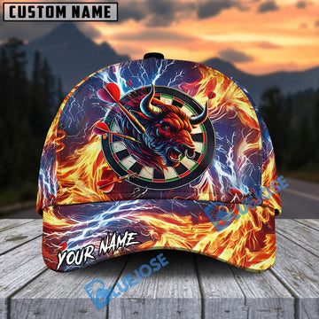 BlueJose Darts Precision Aim Bullseye Fire And Thunder Personalized Name Cap