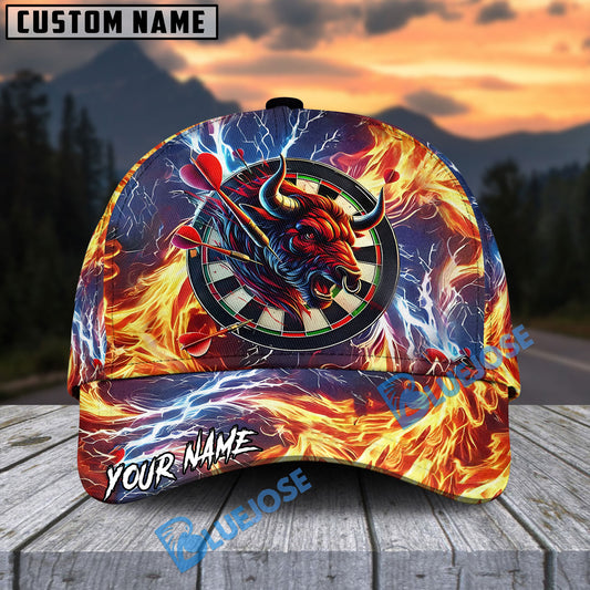 BlueJose Darts Precision Aim Bullseye Fire And Thunder Personalized Name Cap