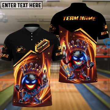 BlueJose Bowling And Pins Crown Flame Black Gold Lightning Customized Name, Team Name 3D Shirt (4 Colors)