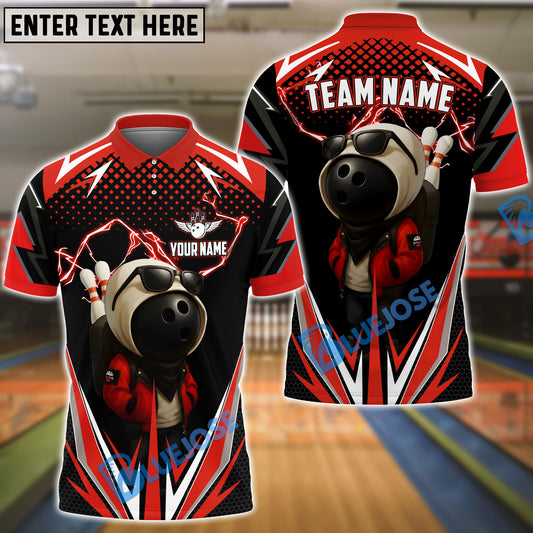 BlueJose Bowling And Pins Lightning Bowling Ball Character Customized Name, Team Name 3D Shirt (4 Colors)