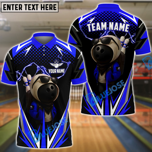 BlueJose Bowling And Pins Lightning Bowling Ball Character Customized Name, Team Name 3D Shirt (4 Colors)