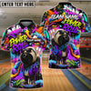 BlueJose Bowling And Pins Graffiti Ball Character Power Roll Customized Name, Team Name 3D Shirt (4 Colors)