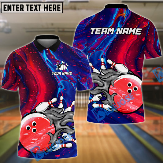 BlueJose Bowling And Pins Galaxy Flame Customized Name, Team Name 3D Shirt (4 Colors)