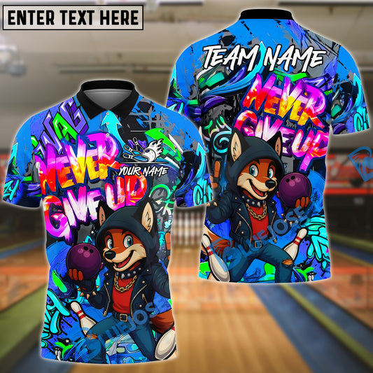 BlueJose Bowling And Pins Hip Hop Fox Never Give Up Customized Name, Team Name 3D Shirt (4 Colors)