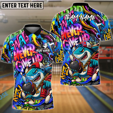 BlueJose Bowling And Pins Graffiti Hip Hop Shark Never Give Up Customized Name, Team Name 3D Shirt (4 Colors)