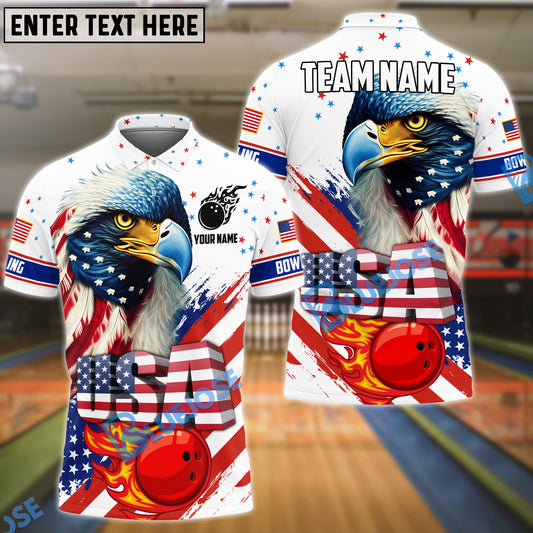 BlueJose Bowling And Pins Eagle Flag Star Customized Name, Team Name 3D Shirt (4 Colors)