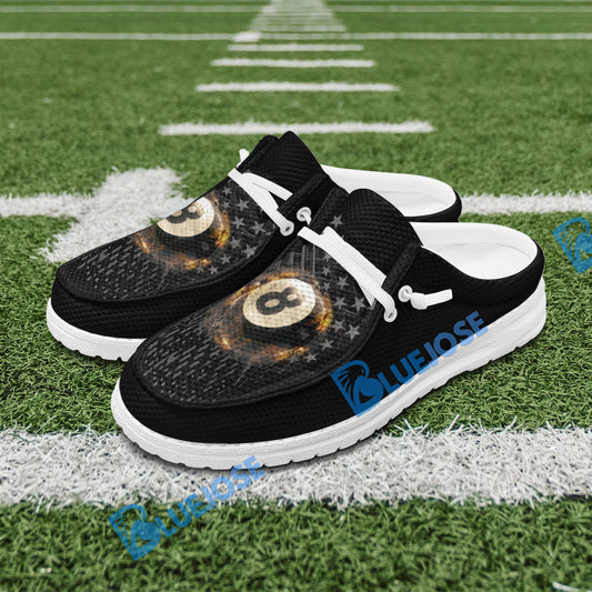 BlueJose Billiards Ball 8 Fire Black US Flag Mesh Dude Shoes