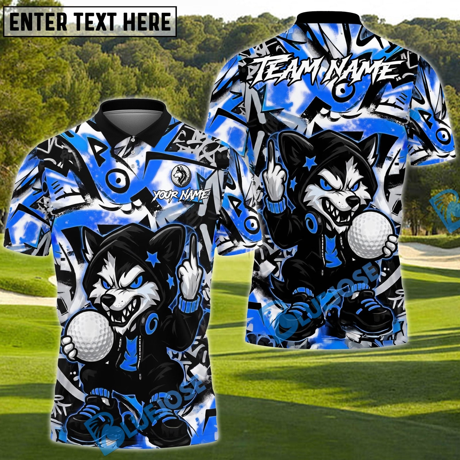 BlueJose Savage Wolf Golfer Polo Customized Name, Team Name 3D Shirts (4 Colors)