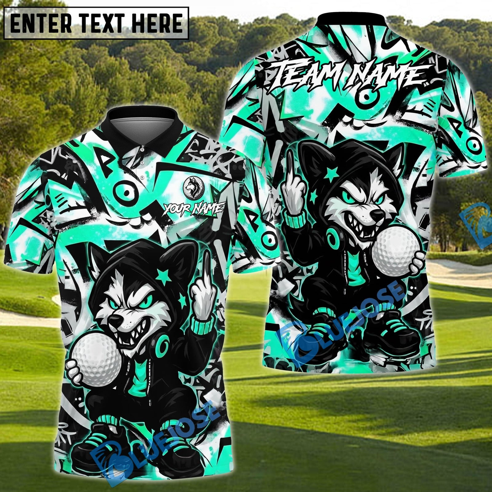 BlueJose Savage Wolf Golfer Polo Customized Name, Team Name 3D Shirts (4 Colors)