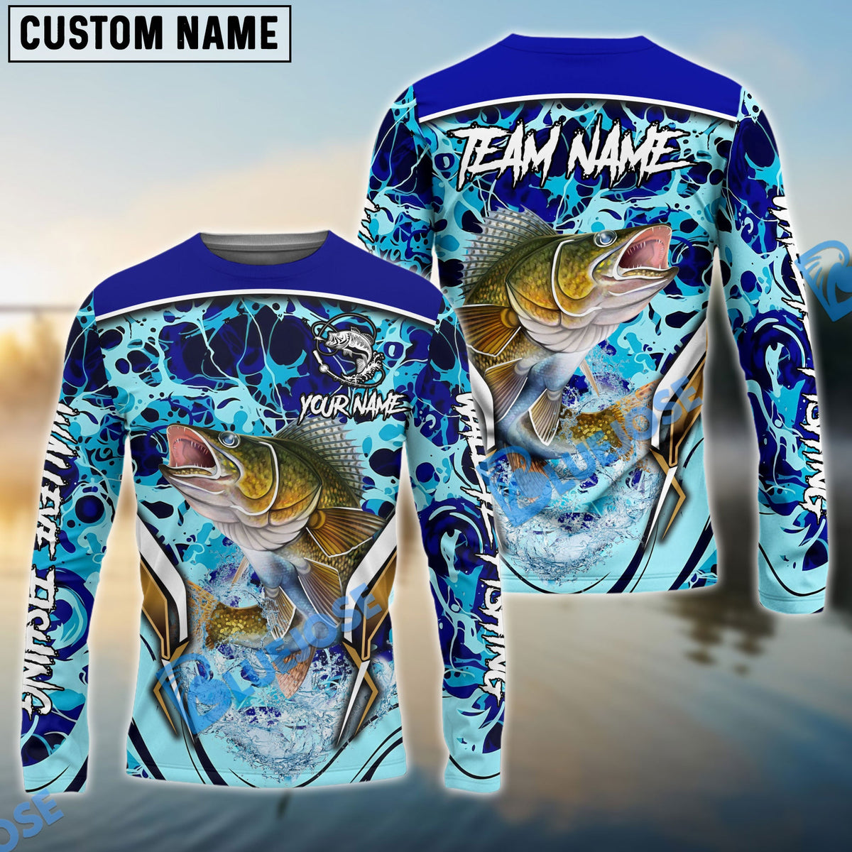 Bluejose Walleye Fishing Blue Fiction Sea Custom Name &amp; Team Name 3D Shirts