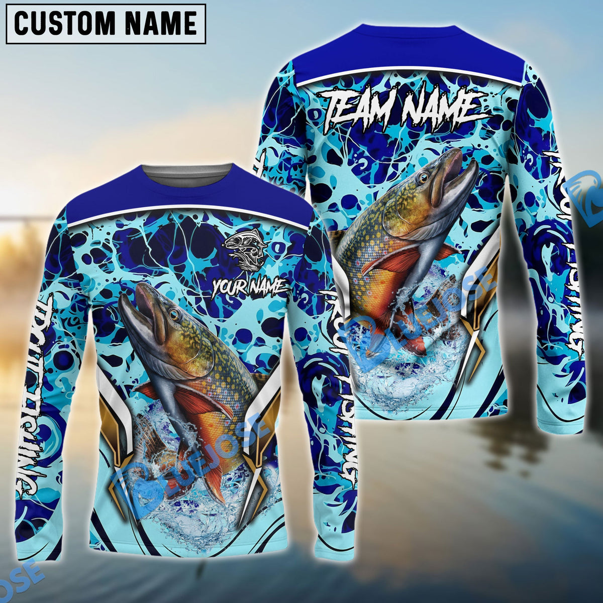 Bluejose Trout Fishing Blue Fiction Sea Custom Name &amp; Team Name 3D Shirts