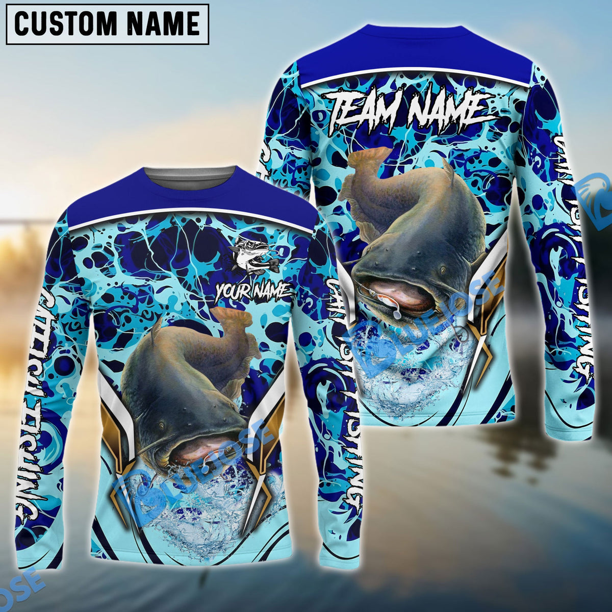 Bluejose Catfish Fishing Blue Fiction Sea Custom Name &amp; Team Name 3D Shirts