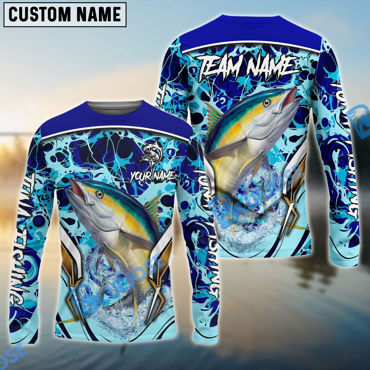 Bluejose Tuna Fishing Blue Fiction Sea Custom Name &amp; Team Name 3D Shirts