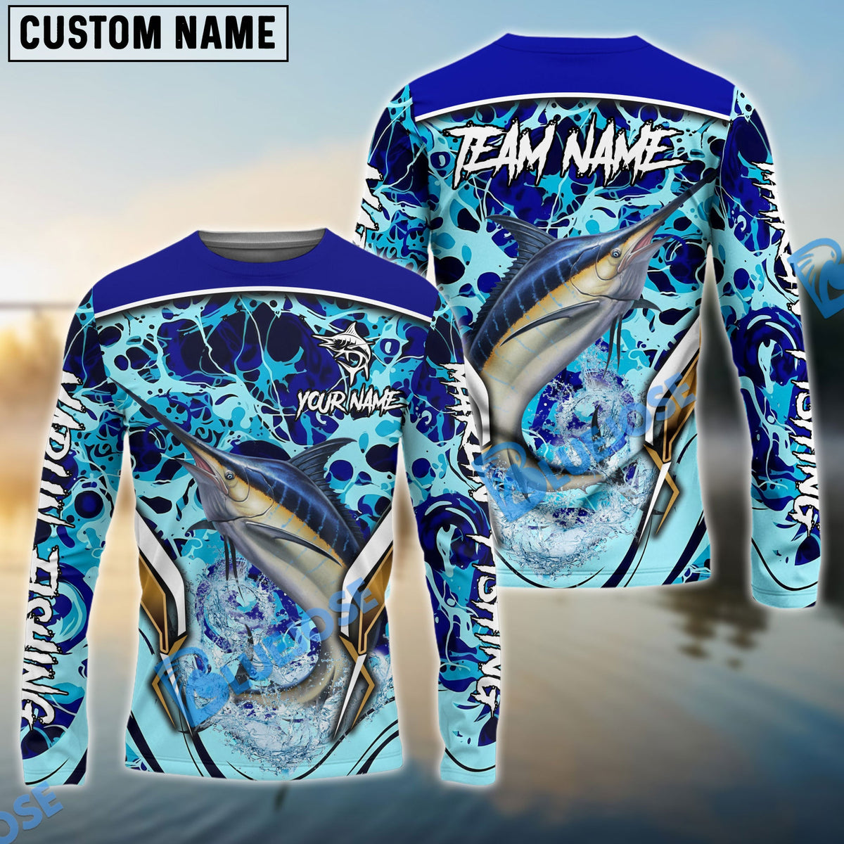 Bluejose Marlin Fishing Blue Fiction Sea Custom Name &amp; Team Name 3D Shirts