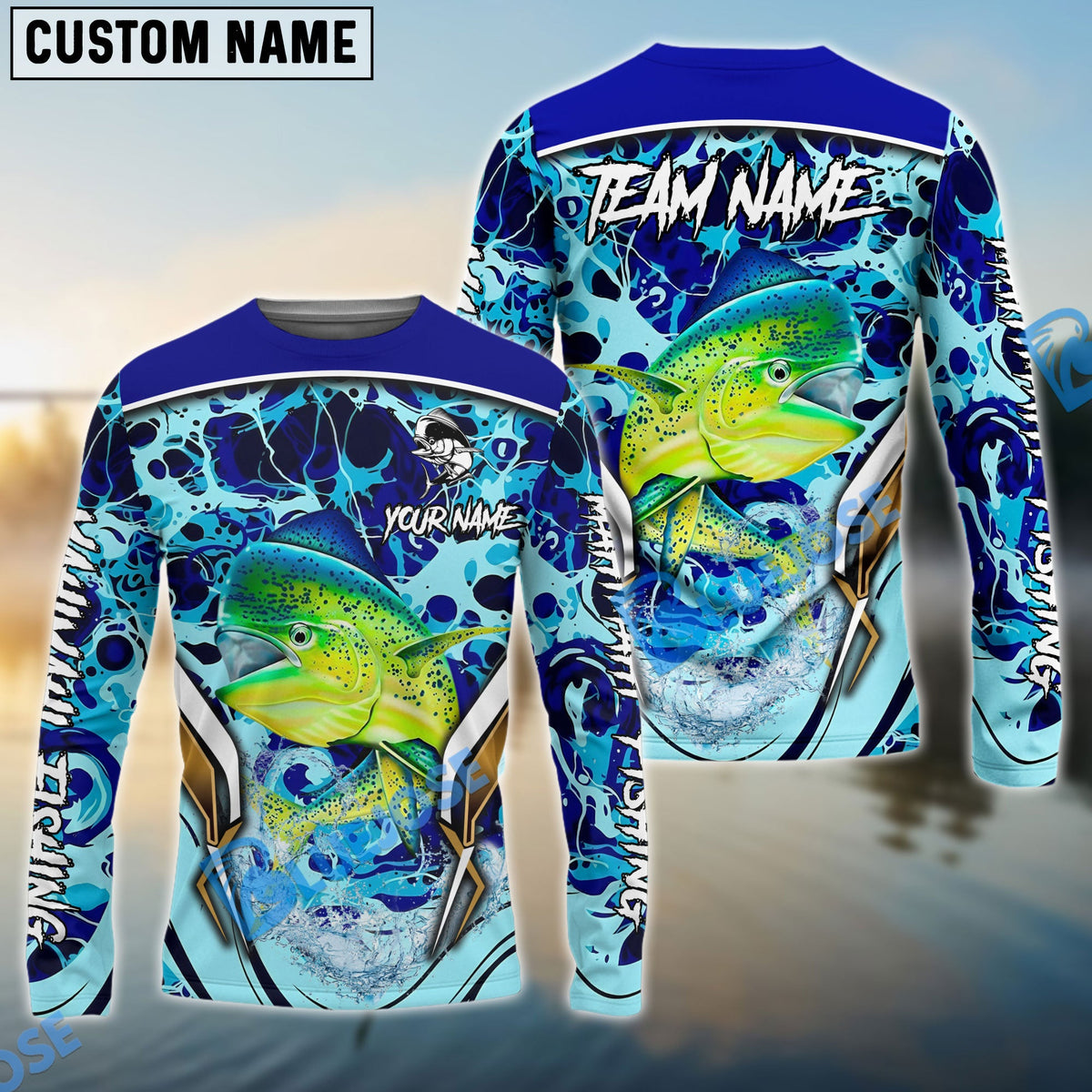 Bluejose Mahi Mahi Fishing Blue Fiction Sea Custom Name &amp; Team Name 3D Shirts