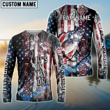 Bluejose Crappie Fishing American Flag Smoke & Red DNA Helix Firefighter Icons Custom Name & Team Name 3D Shirts