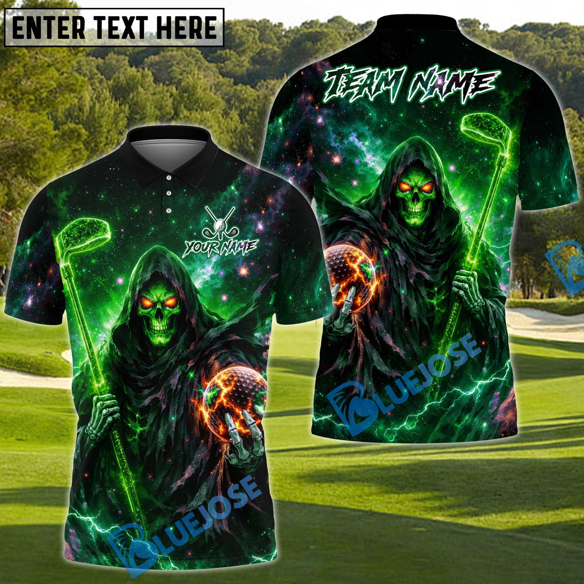 BlueJose Reaper Power Swing Golf Polo Customized Name, Team Name 3D Shirts (4 Colors)