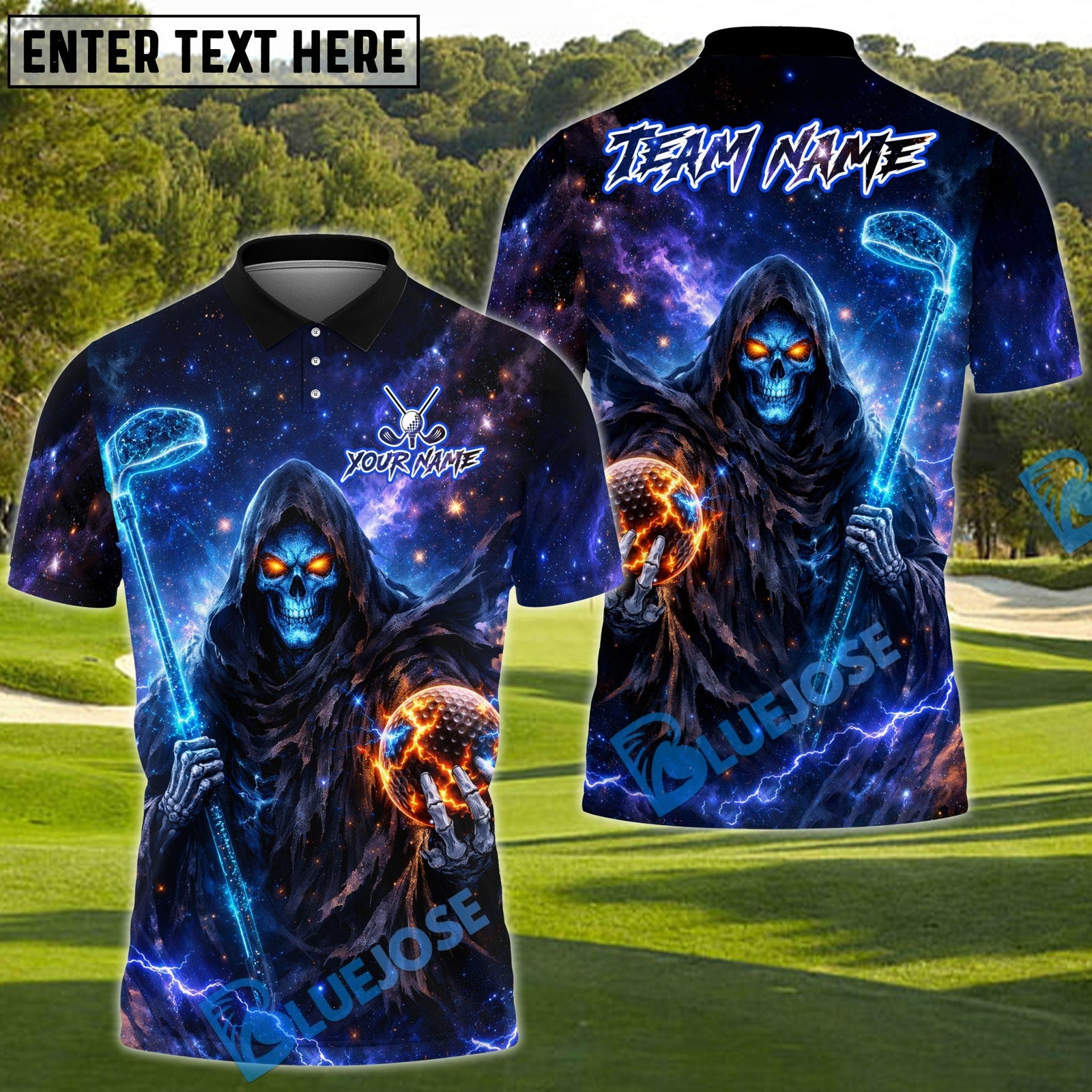 BlueJose Reaper Power Swing Golf Polo Customized Name, Team Name 3D Shirts (4 Colors)