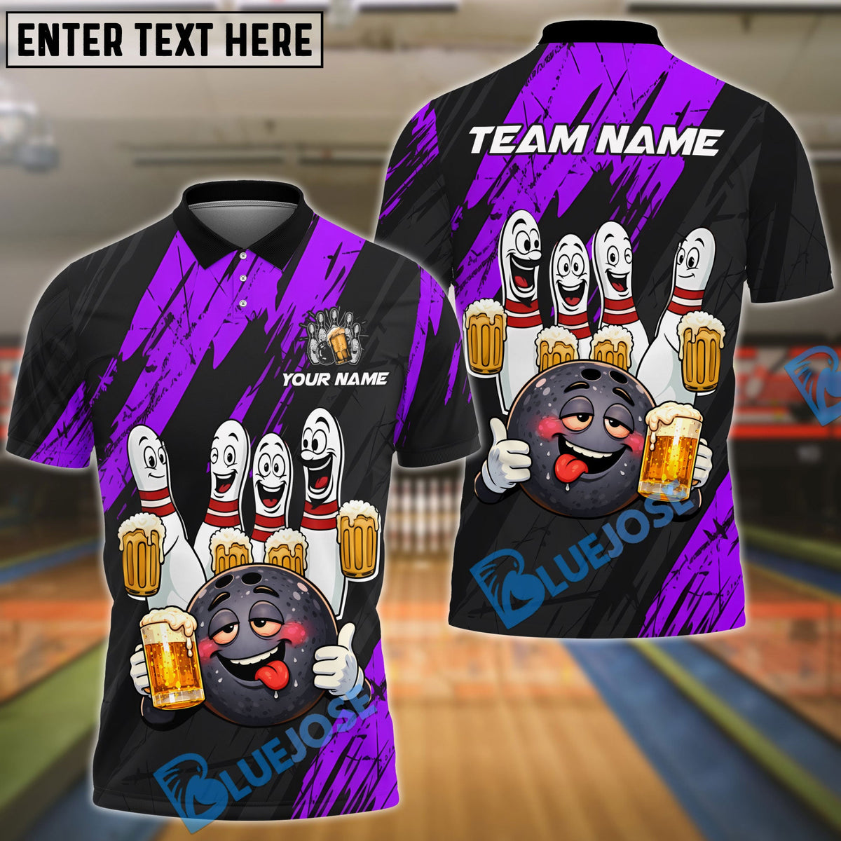 BlueJose Bowling & Pins Funny Beer Drunk Gang Customized Name, Team Name 3D Shirt (6 Colors)
