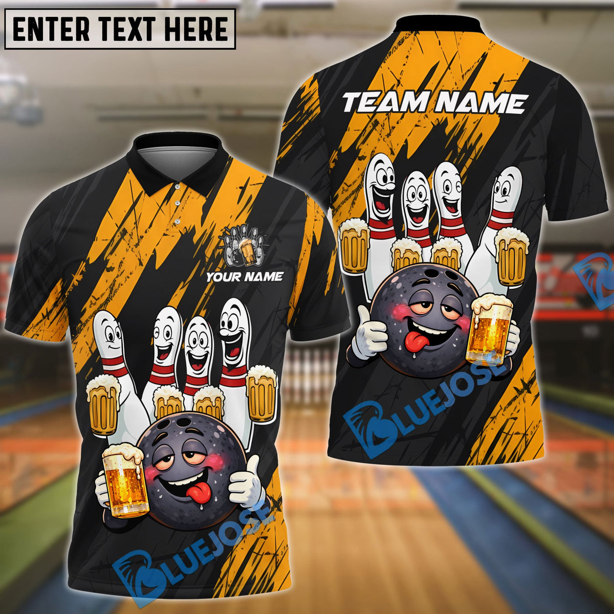 BlueJose Bowling &amp; Pins Funny Beer Drunk Gang Customized Name, Team Name 3D Shirt (6 Colors)