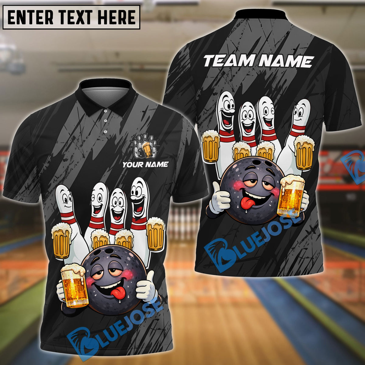 BlueJose Bowling & Pins Funny Beer Drunk Gang Customized Name, Team Name 3D Shirt (6 Colors)