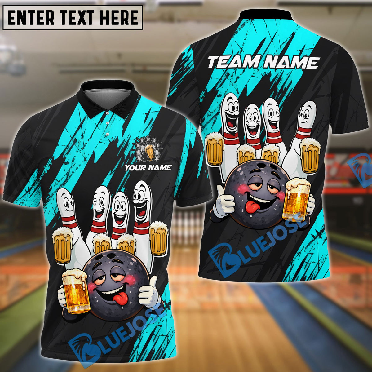 BlueJose Bowling & Pins Funny Beer Drunk Gang Customized Name, Team Name 3D Shirt (6 Colors)