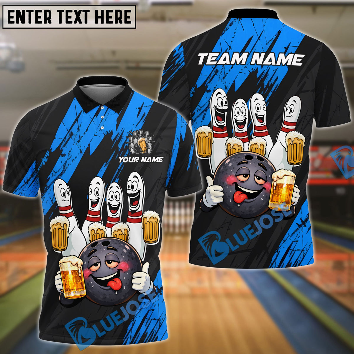 BlueJose Bowling & Pins Funny Beer Drunk Gang Customized Name, Team Name 3D Shirt (6 Colors)