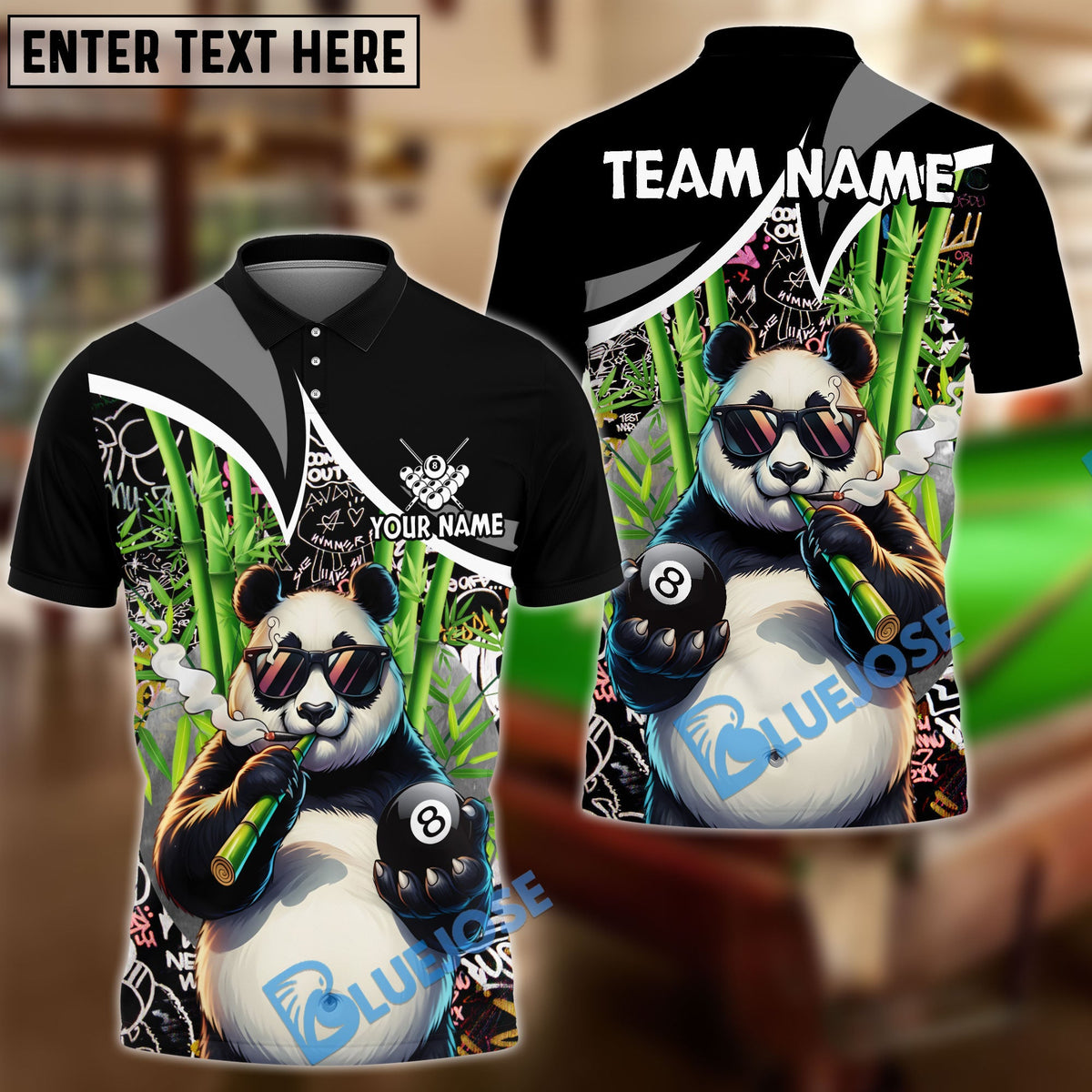 BlueJose Billiards 8 Ball Funny 420 Smoking Panda Customized Name, Team Name 3D Shirt (6 Colors)