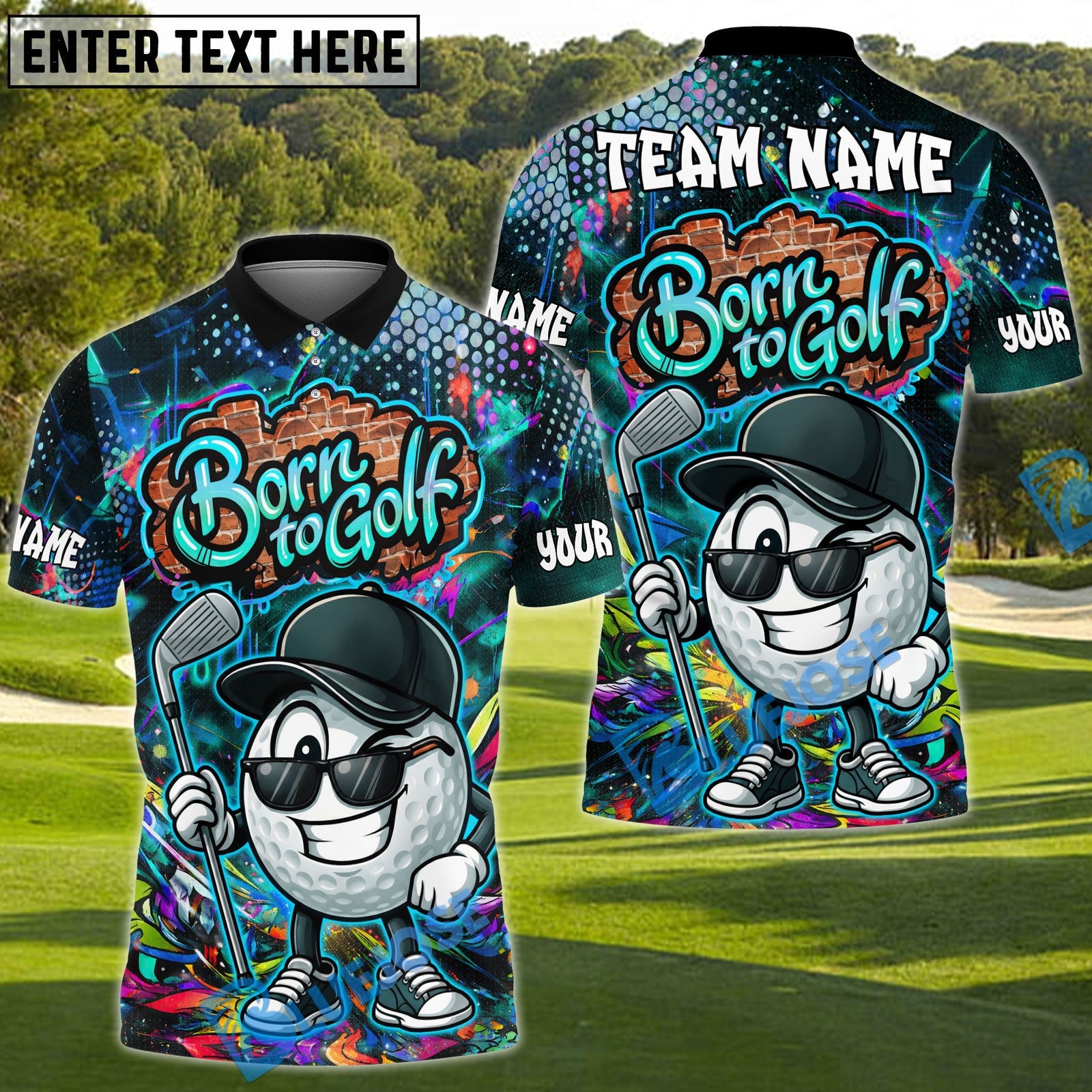 BlueJose Graffiti Swing King Golf Polo Customized Name, Team Name 3D Shirts (4 Colors)