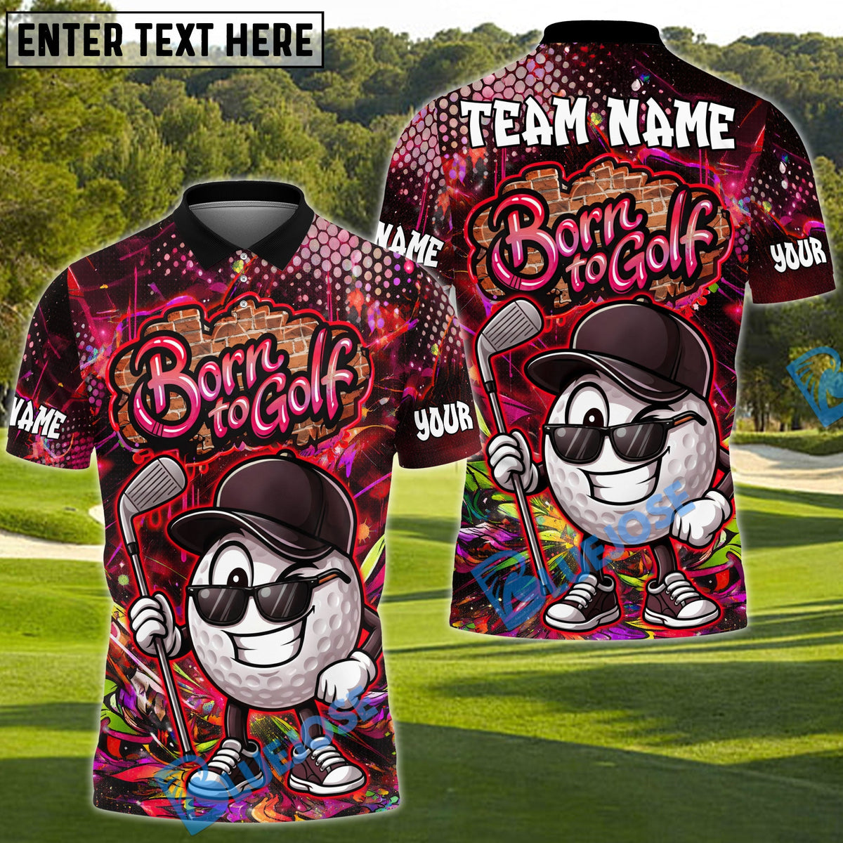BlueJose Graffiti Swing King Golf Polo Customized Name, Team Name 3D Shirts (4 Colors)