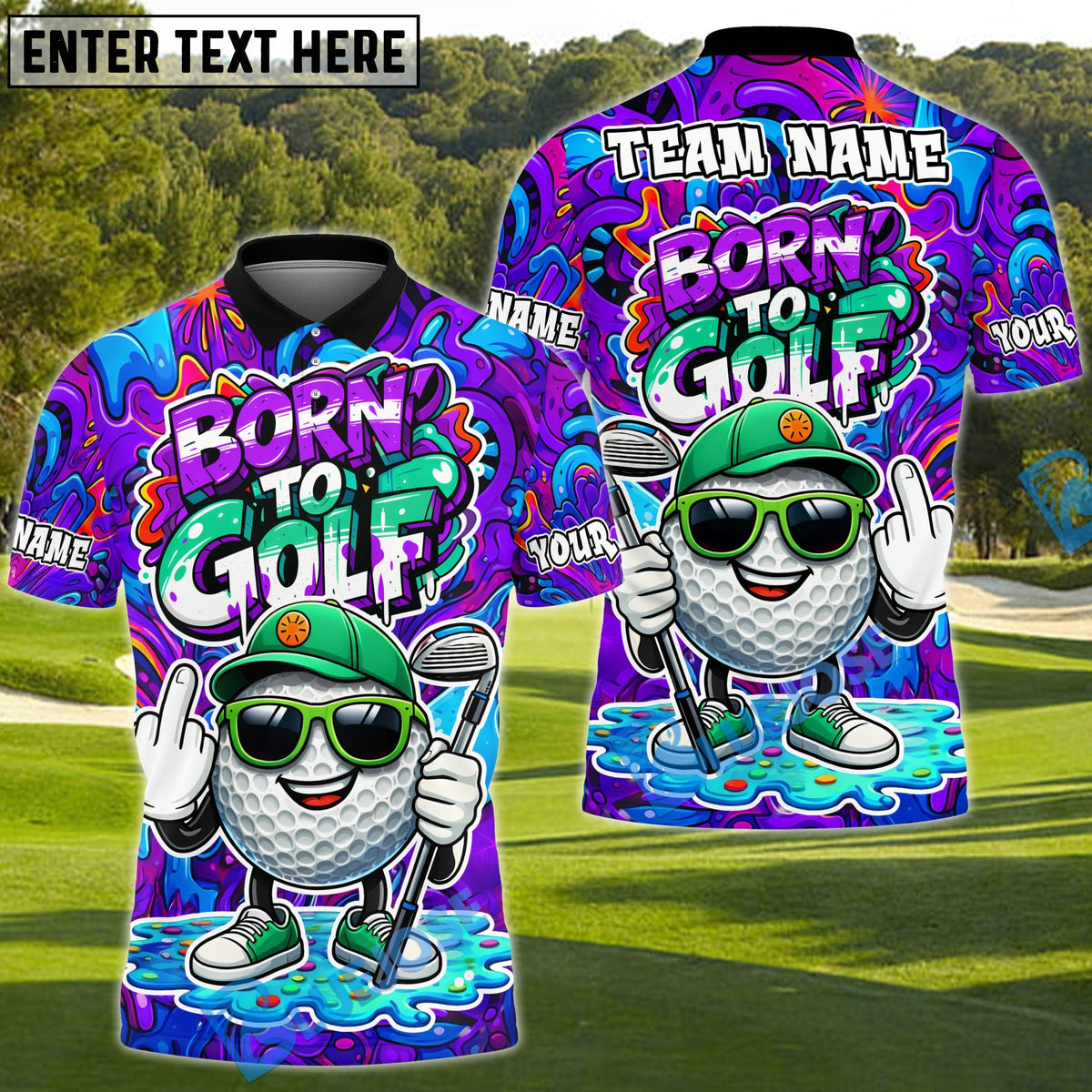 BlueJose Born To Golf Funny Golf Polo Customized Name, Team Name 3D Shirts (4 Colors)