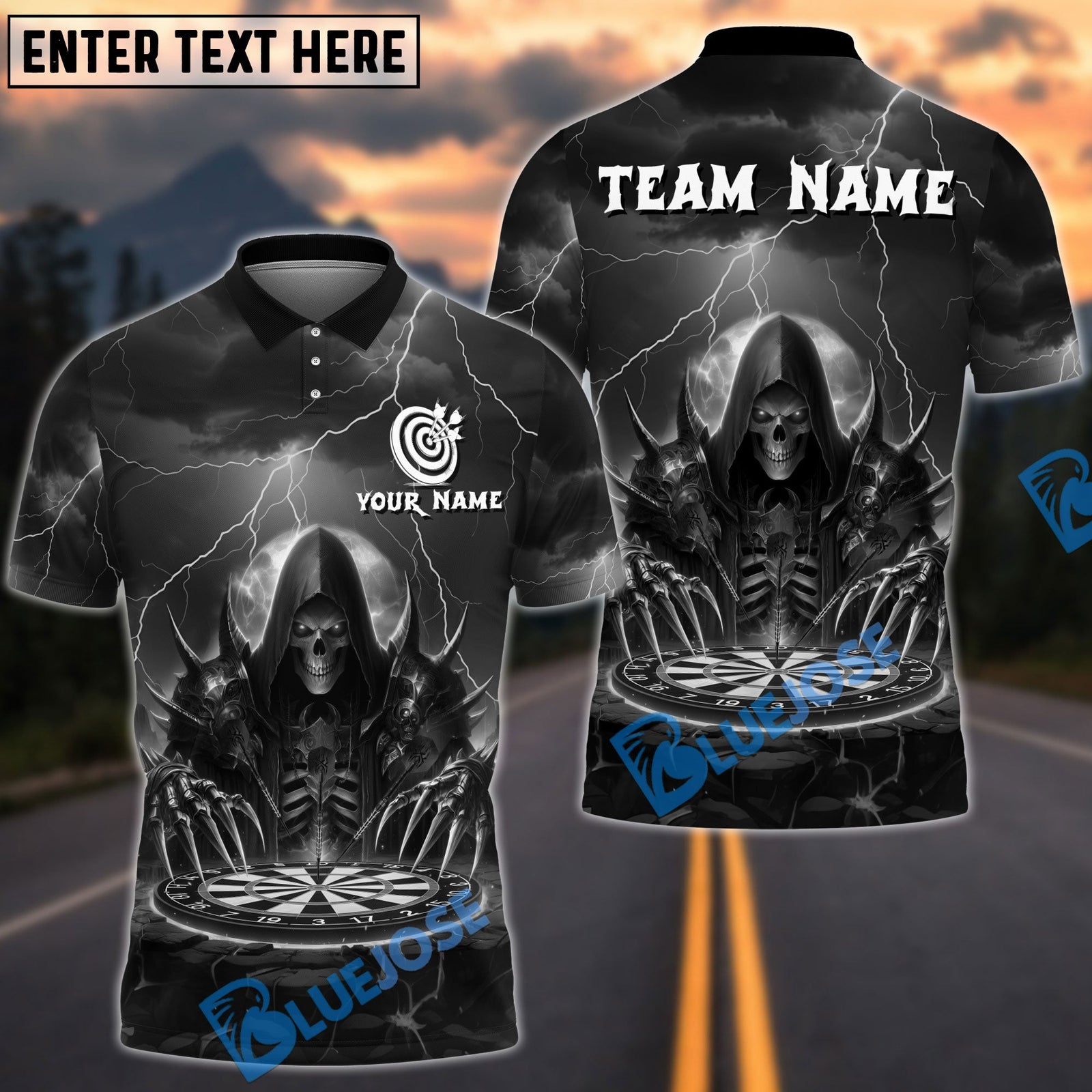 BlueJose Darts Wizard Skull Magic Multicolor Options Personalized Name Shirt (6 Colors)