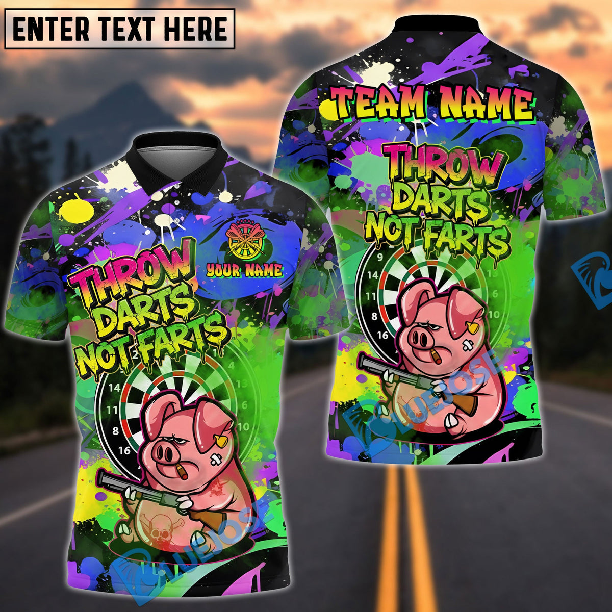 BlueJose Darts Grumpy Pig Throw Darts Not Farts Multicolor Options Personalized Name Shirt (6 Colors)
