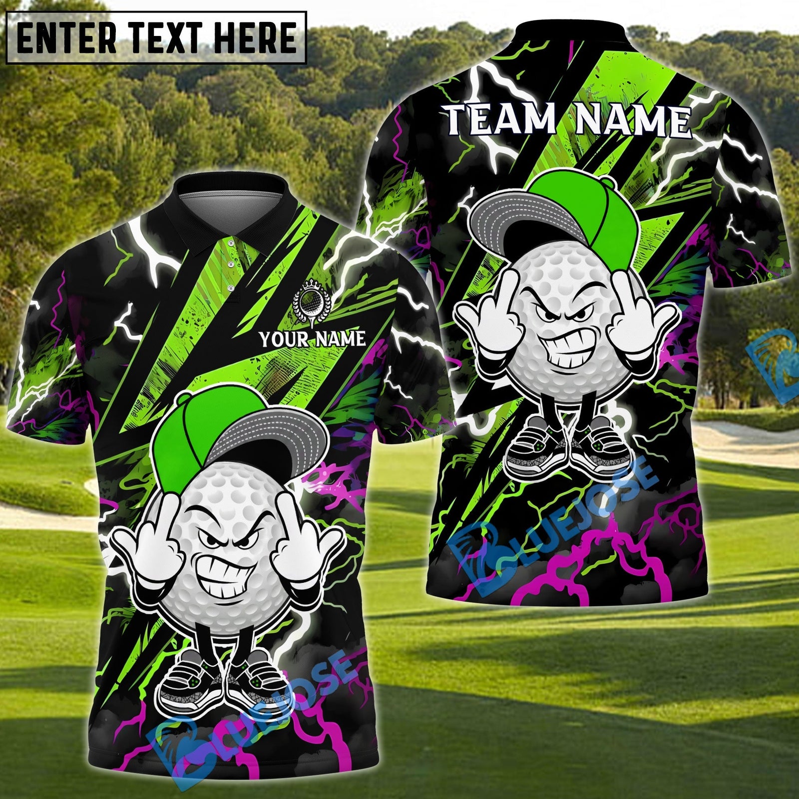 BlueJose Thunder Ball Golf Polo Shirt Customized Name, Team Name 3D Shirts (4 Colors)