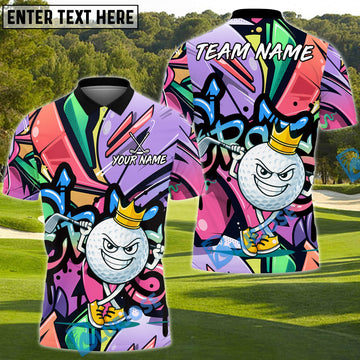BlueJose Graffiti Swing King Golf Polo Personalized Name, Team Name 3D Shirt (4 Colors)