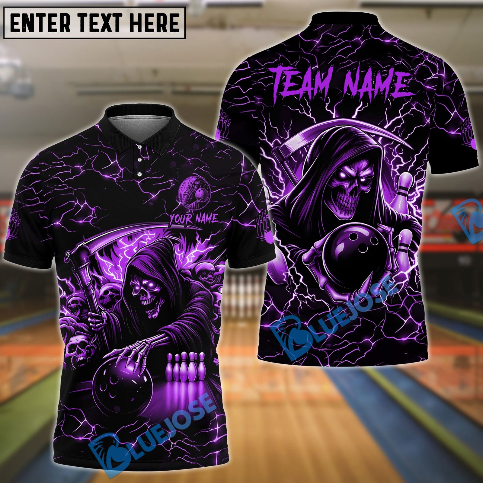 BlueJose Bowling & Pins Thunder Reaper On The Lane Customized Name, Team Name 3D Shirt (6 Colors)