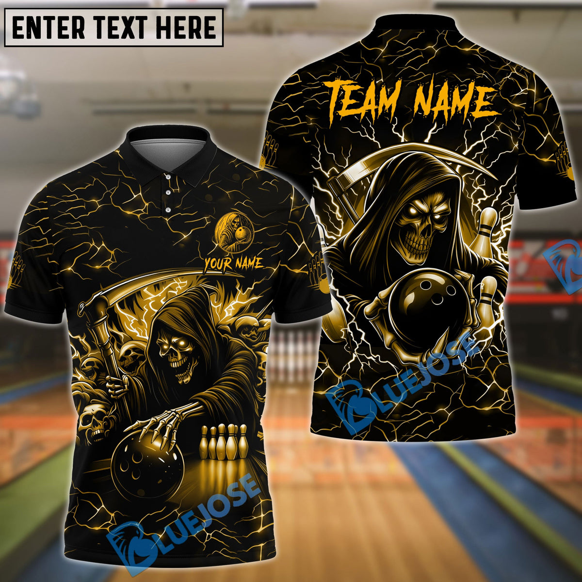 BlueJose Bowling &amp; Pins Thunder Reaper On The Lane Customized Name, Team Name 3D Shirt (6 Colors)